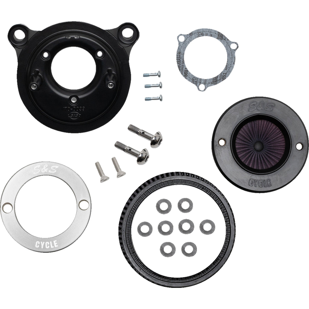 S&S Cycle Air Stinger Stealth Air Cleaner Kit Black Chrome Ring - 170-0716A For Harley Motorcycles 2001-2017