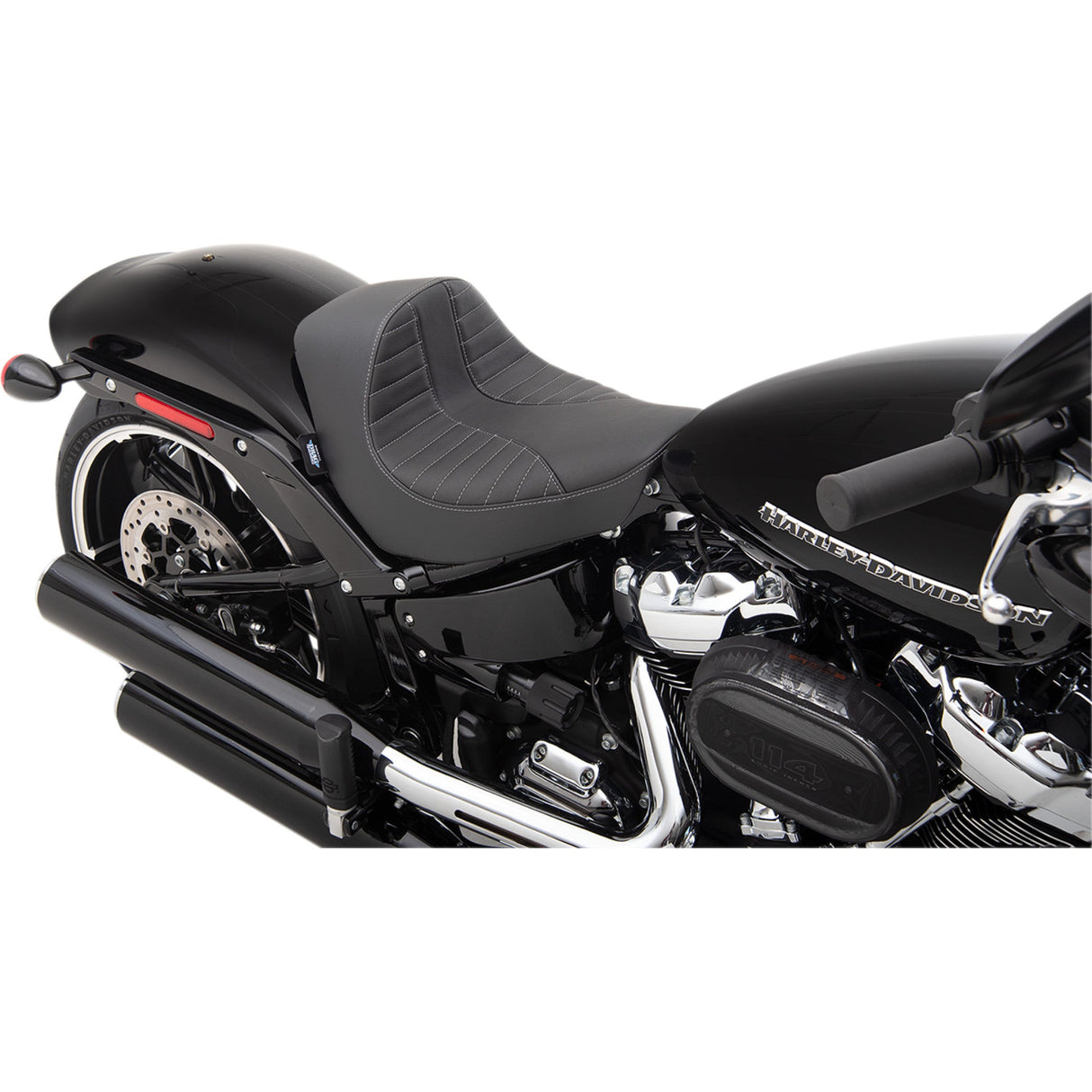 DRAG SPECIALTIES SEATS 0802-1273 EZ-ON Mount Solo Seat EZ-Solo Seat - Scorpion Stitch - Silver Thread - Vinyl - FXBR/S '18-'20