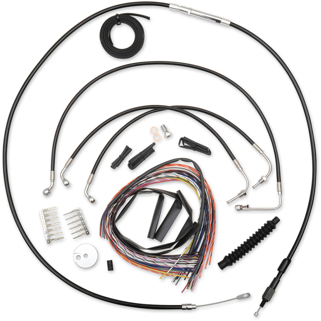 LA CHOPPERS 0610-1189 LA-8010KT2-08B Complete Black Vinyl Braided Handlebar Cable/Brake Line Kit - Mini Handlebars - Black Vinyl