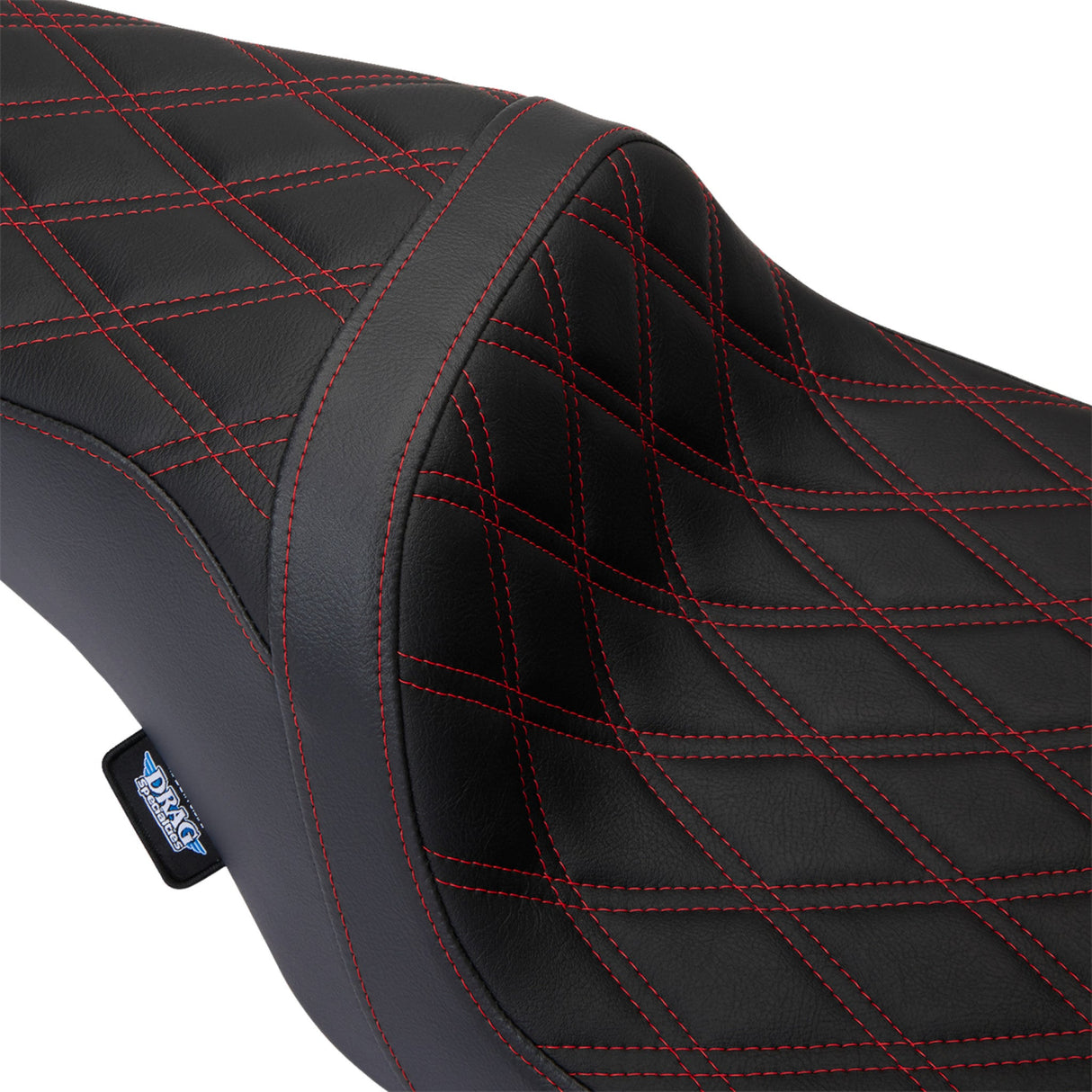 DRAG SPECIALTIES SEATS 0801-1491 Predator 1-Up Seat Predator 1Up Seat - Vinyl - Double Diamond Red Stitch - FLH '08-'23