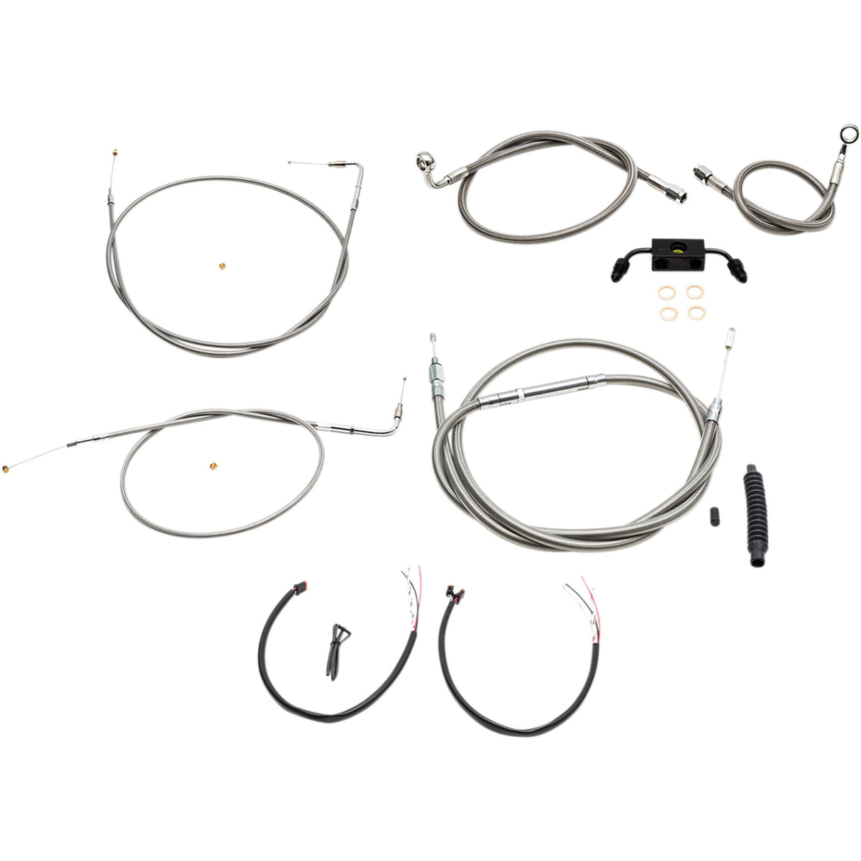 LA CHOPPERS 0610-1862 LA-8321KT2-13 Complete Stainless Braided Handlebar Cable/Brake Line Kit — Cable Kit Complete Stainless Braided Handlebar Cable/Brake Line Kit - 12"-14" Handlebars - '13-'22 Sportster