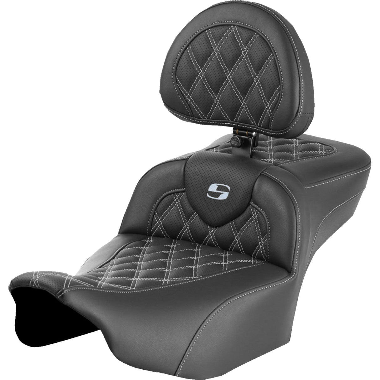 Saddlemen Roadsofa™ Extended Reach Seat With Backrest Lattice Stitch Silver Stitch - 823-07-184B5 For Harley Touring 2023-2026