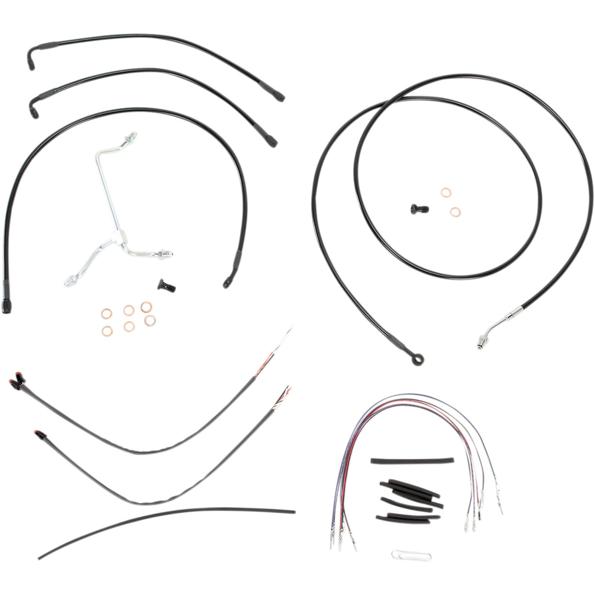 Burly Brand Complete Black Vinyl Handlebar Cable Line Kit For Ape Hangers 15" - B30-1114 For Harley Touring 2014-2016