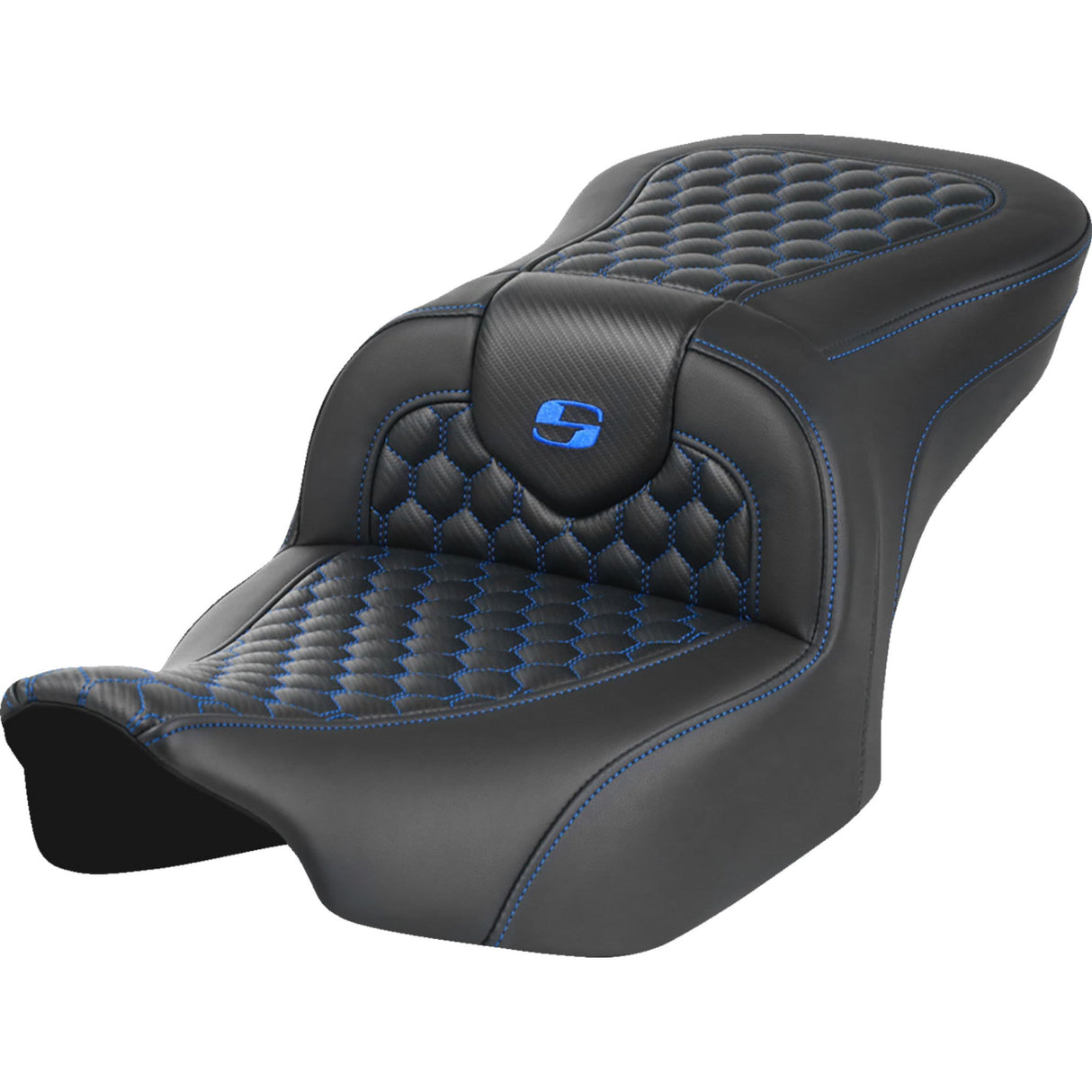 Saddlemen Honeycomb Roadsofa™ Seat Without Backrest Honeycomb Blue Stitch - 823-07-18901 For Harley Touring 2023-2026