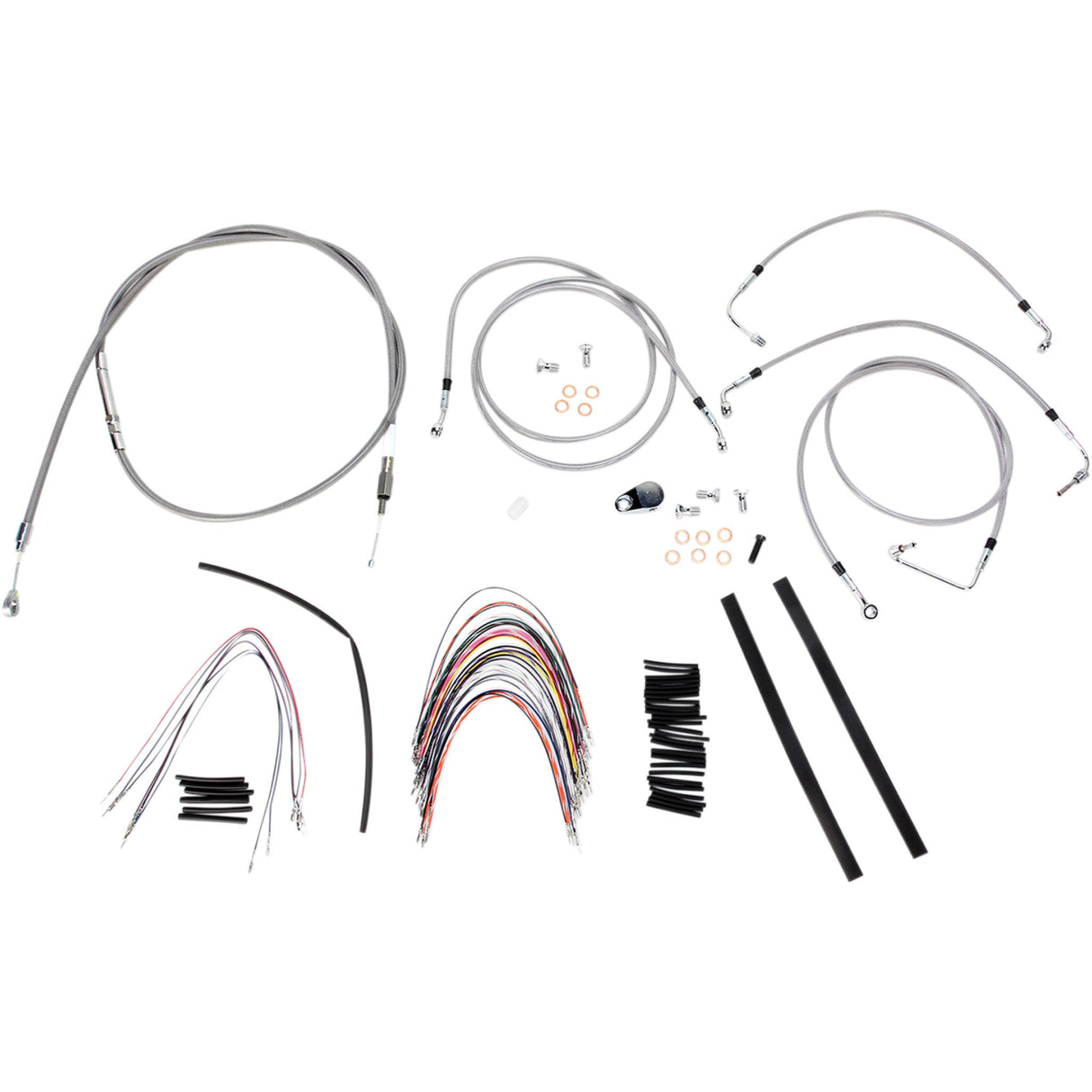 Burly Brand Complete Stainless Braided Handlebar Cable Brake Line Kit - B30-1094 For Harley Touring 2008-2013