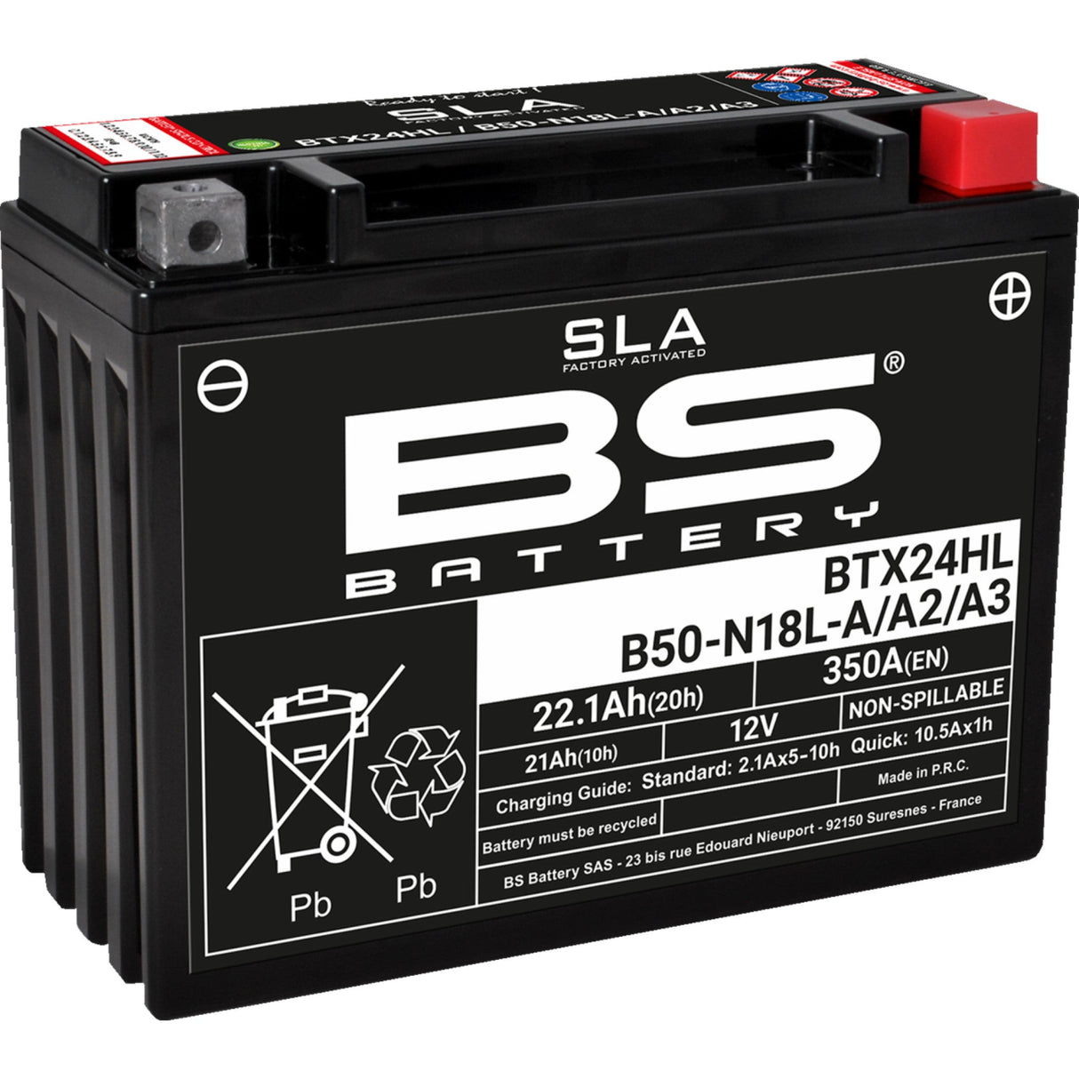 BS Battery SLA Factory Activated AGM Maintenance-Free Battery BTX24HL (YTX) - 300770 Honda Gold / GL1100A / GL1500A 1988-2000