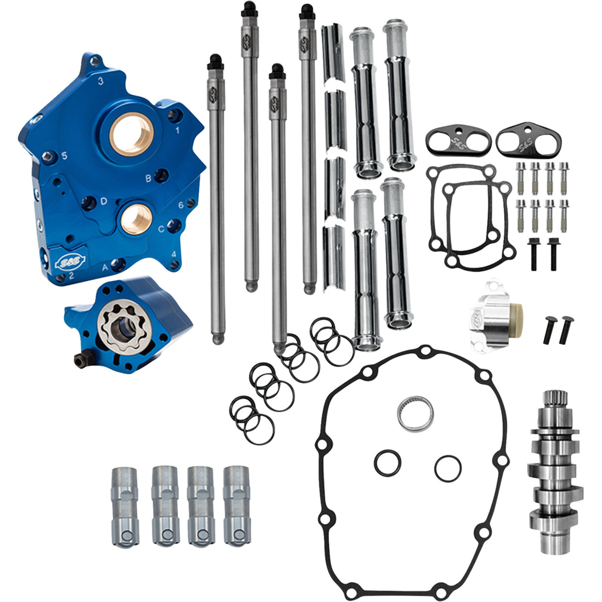 S&S CYCLE 0925-1672 310-1378A Cam Chest Kit for M8 Cam Chest Kit - Oil Cooled - Chain Drive - 496 Cam - Chrome Pushrod Tubes - M8