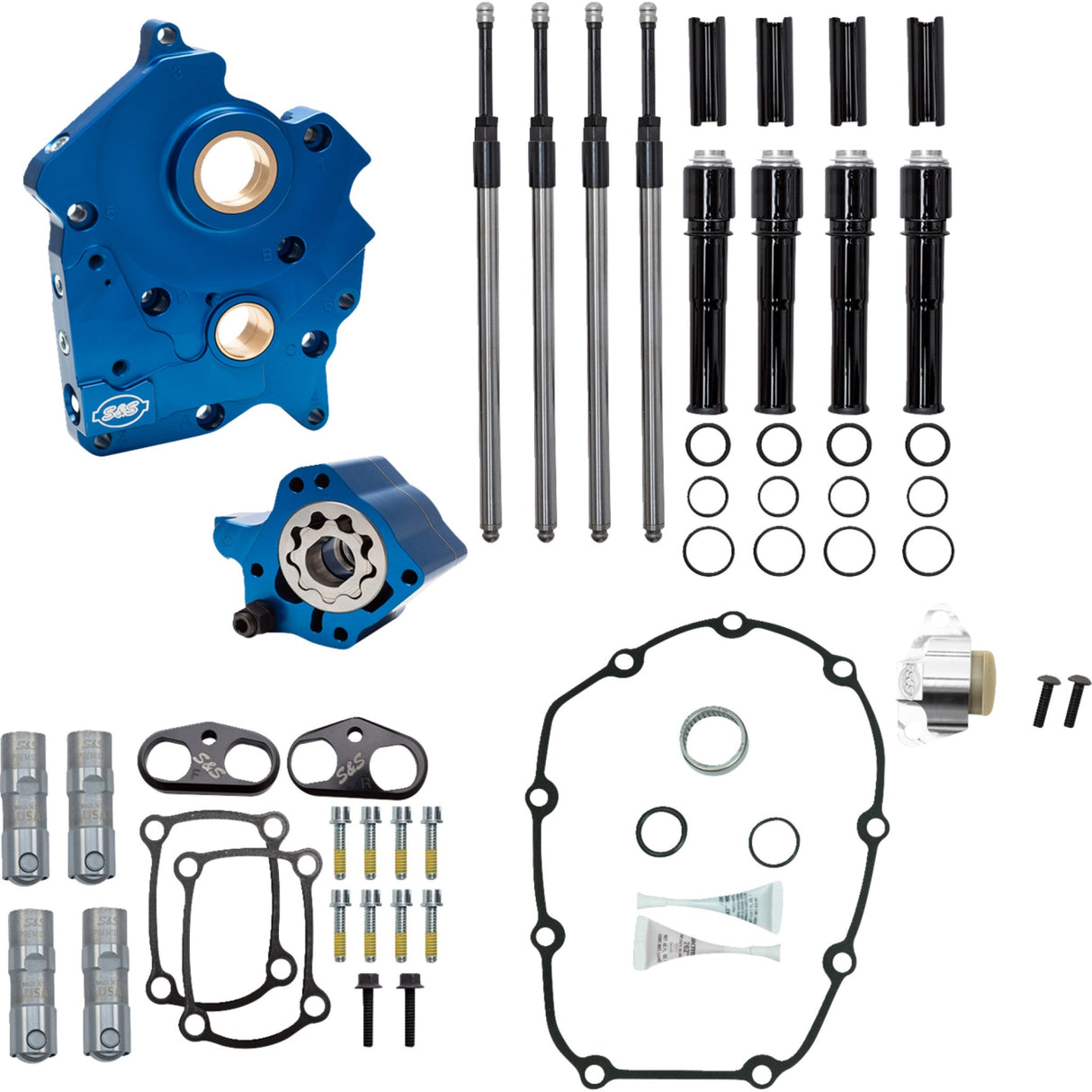 S&S CYCLE 0925-1684 310-1262A Cam Chest Kit without Cams for Chain Drive M8 Cam Chest - Oil Cooled - Chain Drive - Black Pushrod Tubes - M8