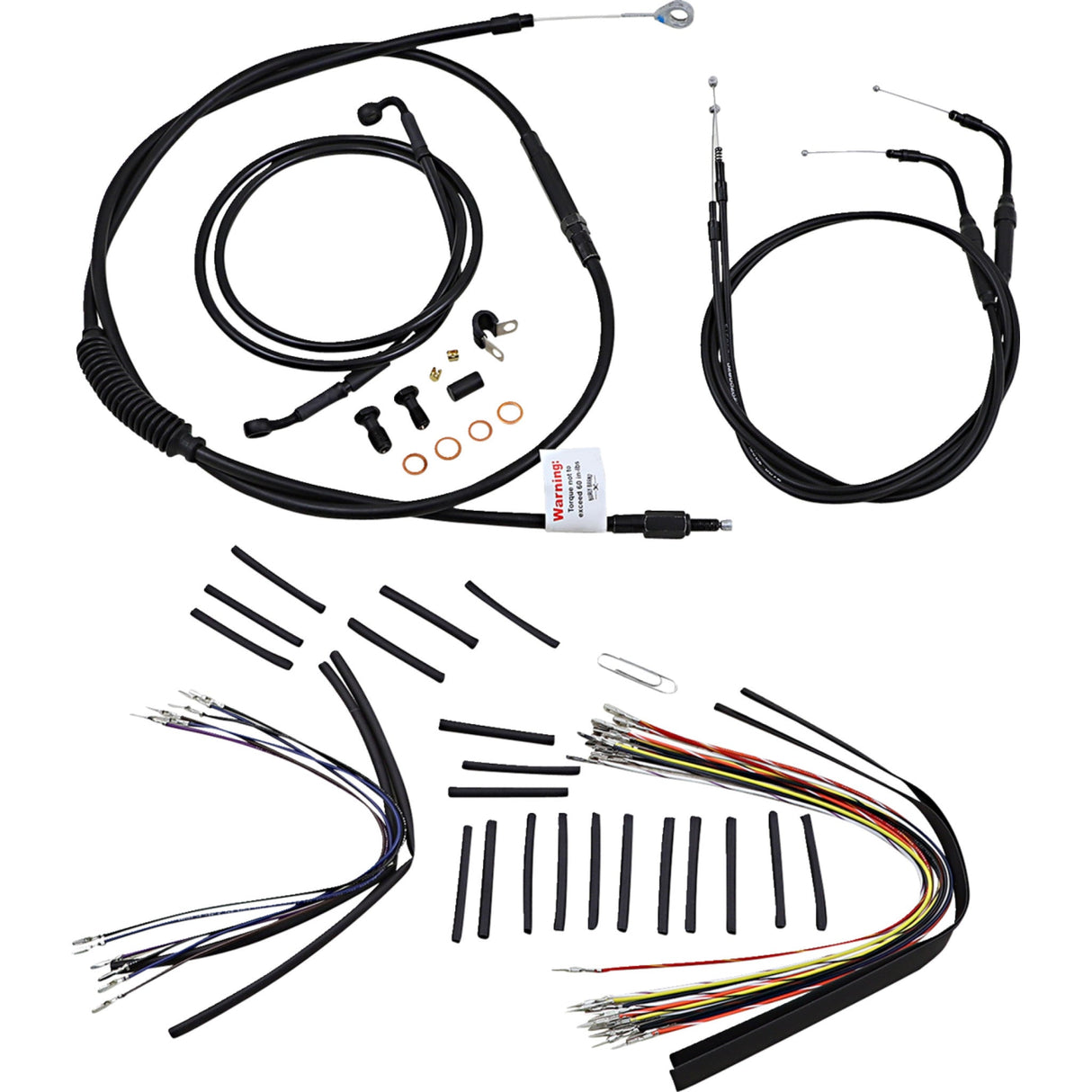 Burly Brand Complete Black Vinyl Handlebar Cable Line Kit For Ape Hangers 14" - B30-1010 For Harley Softail 2007-2010