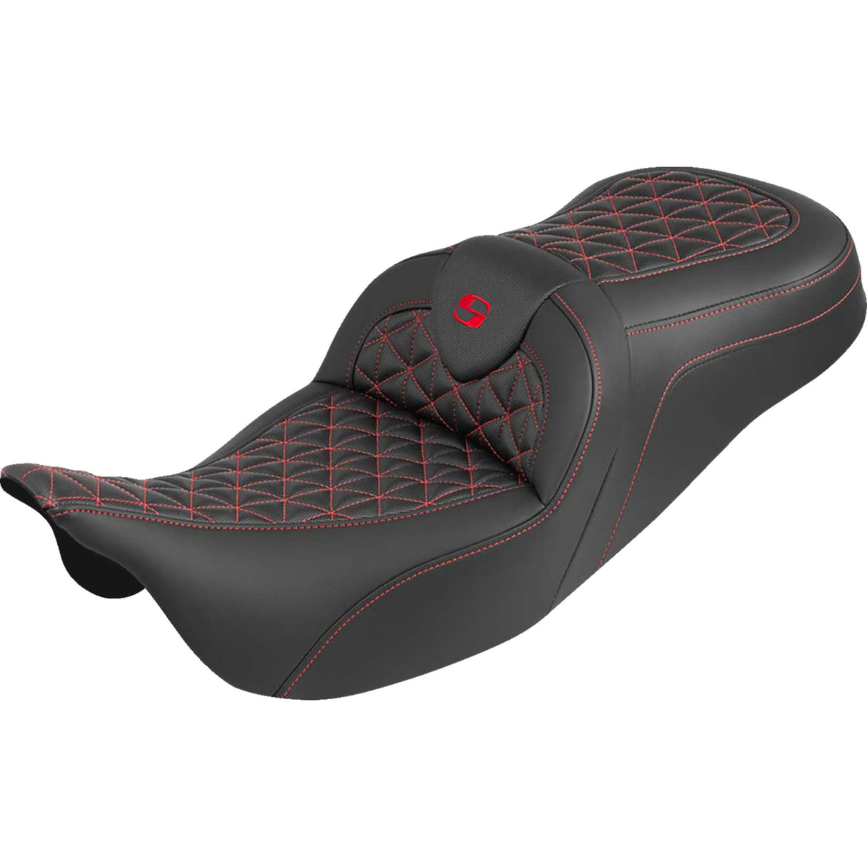 Saddlemen RoadSofa™ Tri Gripper Seat Standard Reach Red Stitch W O Backrest Flh Flt - 808-07B-21004 For Harley Touring 2008-2025