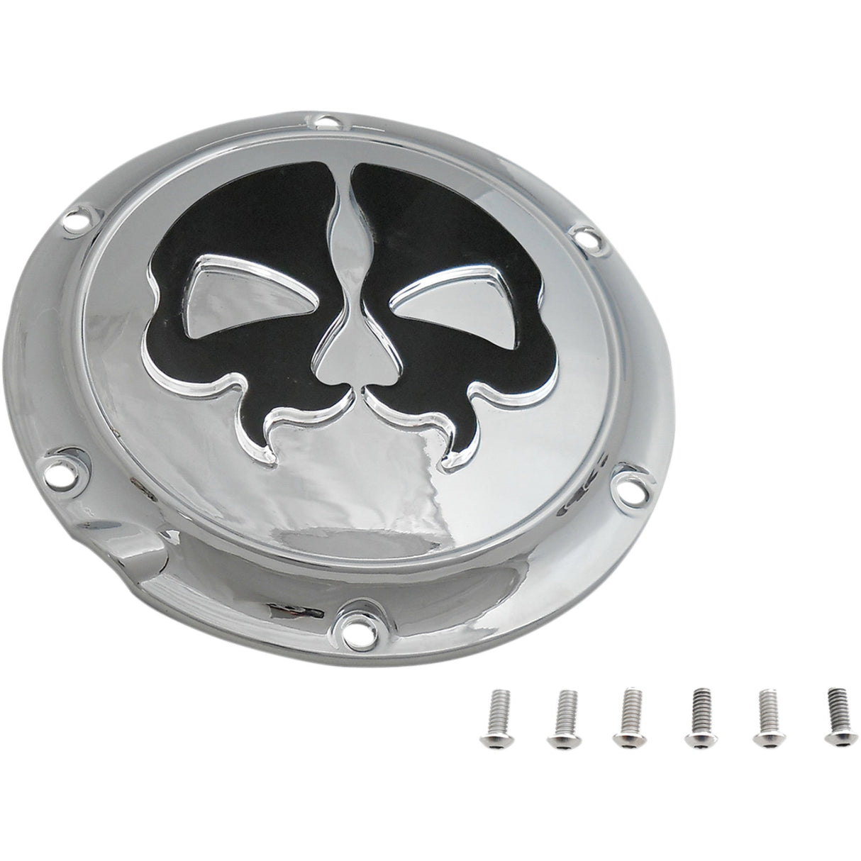 Drag Specialties Split Skull Derby Cover 5 Hole Chrome With Black Skull For Harley Sportster 2004-2022