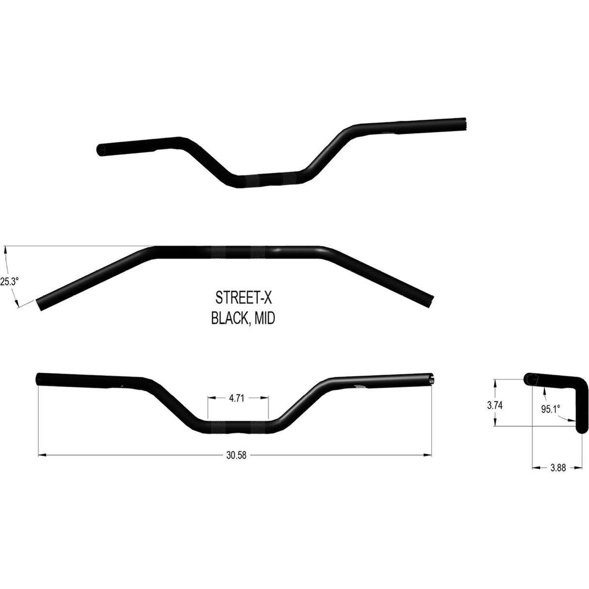 KHROME WERKS 0601-5661 300904 Street-X Handlebar - Mid Bend - Black