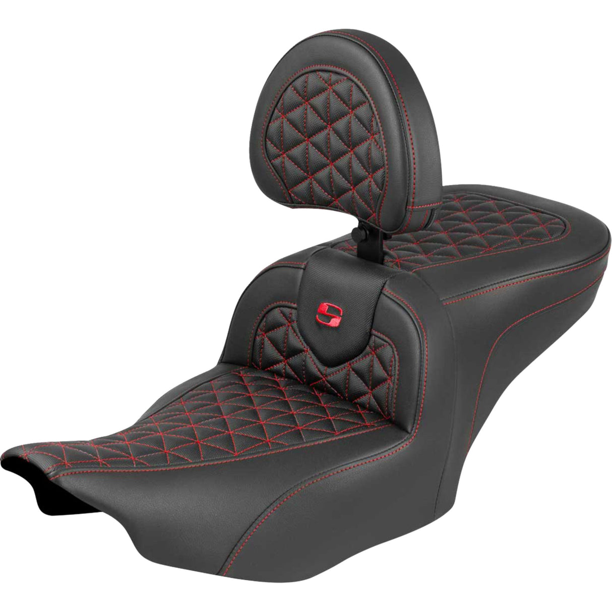 SADDLEMEN 0801-2229 823-07-210B4 Roadsofa™ Standard Reach Seat Roadsofa™ Seat - with Backrest - Red Stitch - FLH/FLT '23-'25