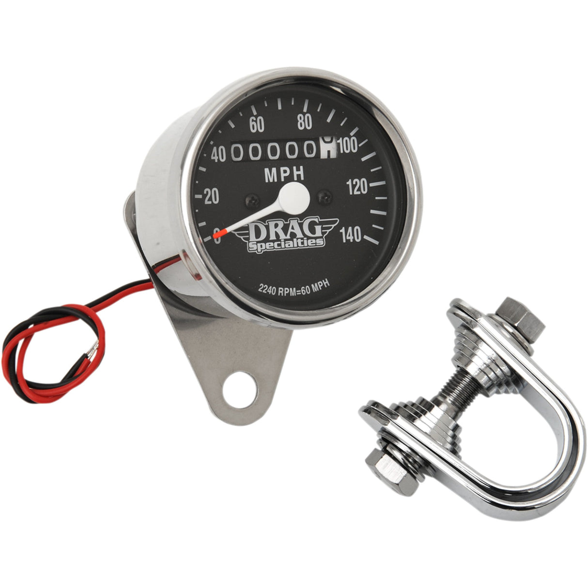 DRAG SPECIALTIES 2.4" Mini Mechanical Speedometer MPH LED Speedometer/Indicators - Chrome Housing Face 2240:60