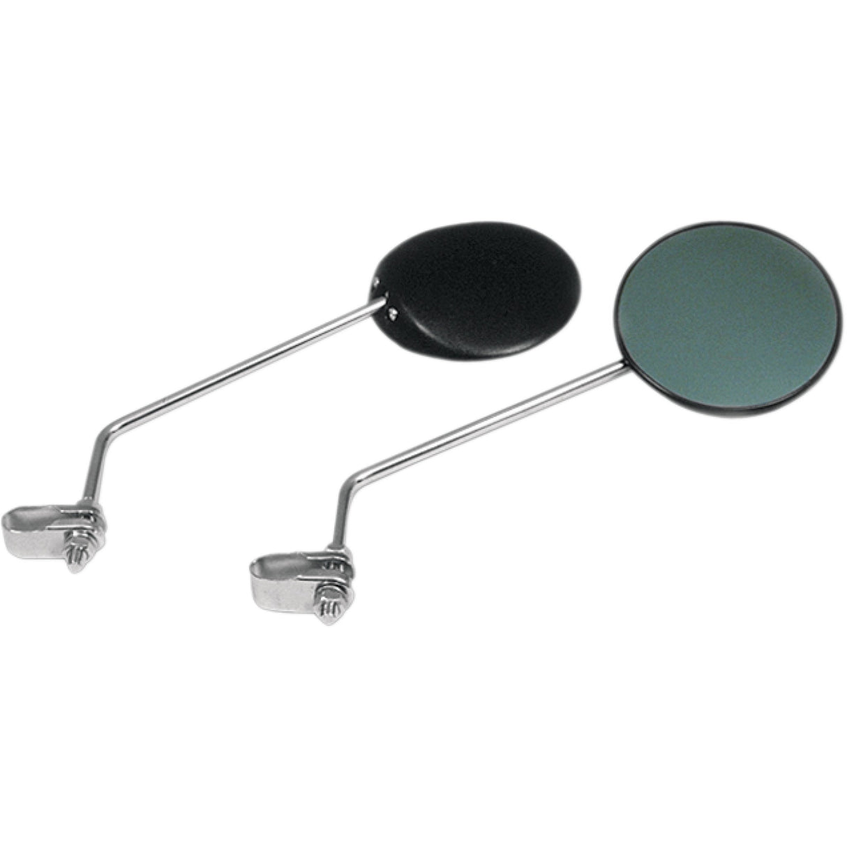 Emgo Universal Clamp-On Mirror — Round Side View Round 9" Stem Black Head Chrome Stem Tinted Glass Pair Universal