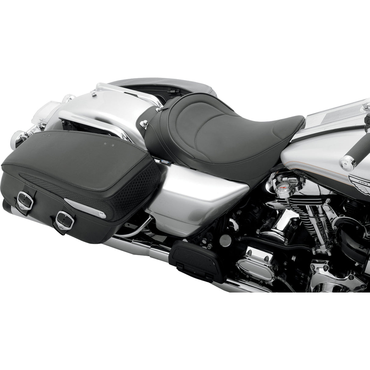 Drag Specialties Backrest Compatible Solo Seat — Mild Stitched Solo Seat Mild Stitched Driver Backrest FLH - 0801-0493 For Harley Touring 1997-2007