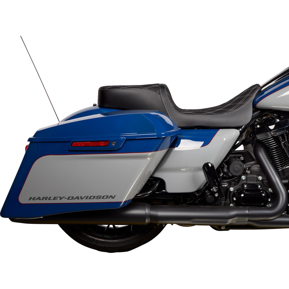 DRAG SPECIALTIES SEATS 0801-1492 Performance Predator 2-Up Seat Predator 2-Up Seat - Vinyl - Double Diamond Silver Stitch - w/o Backrest - FL '08-'23