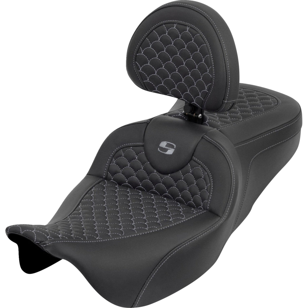 Saddlemen Dragon Scale Stitch RoadSofa™ Seat Gray Stitch With Backrest - 808-07B-208B2 For Harley Touring 2008-2024