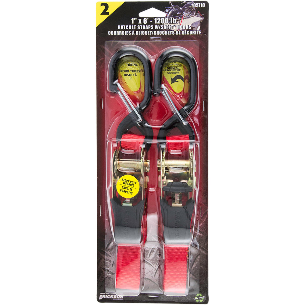 ERICKSON 3920-0403 05710 1" X 6' Soft-Grip Ratchet Strap 2-Pack Ratchet Straps - 1" x 6' - Red - Pair