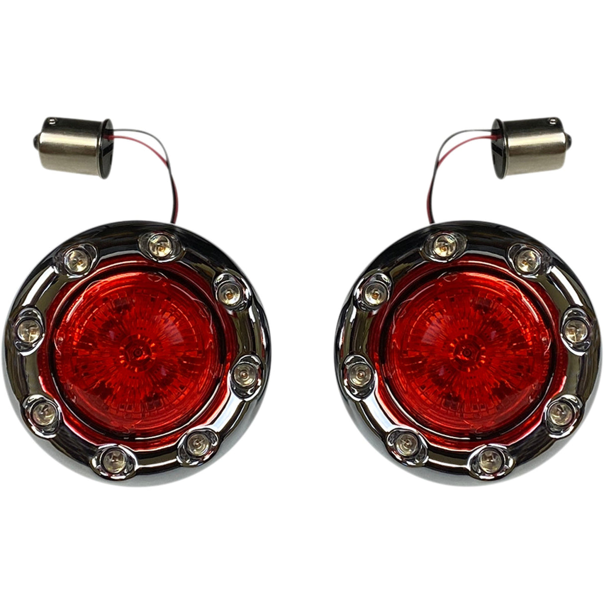 Custom Dynamics ProBEAM® Bullet Ringz™ 1156 Rear Turn Signals Chrome Red Lens - PB-BR-RR 56-CR For Harley Motorcycles 2000-2024