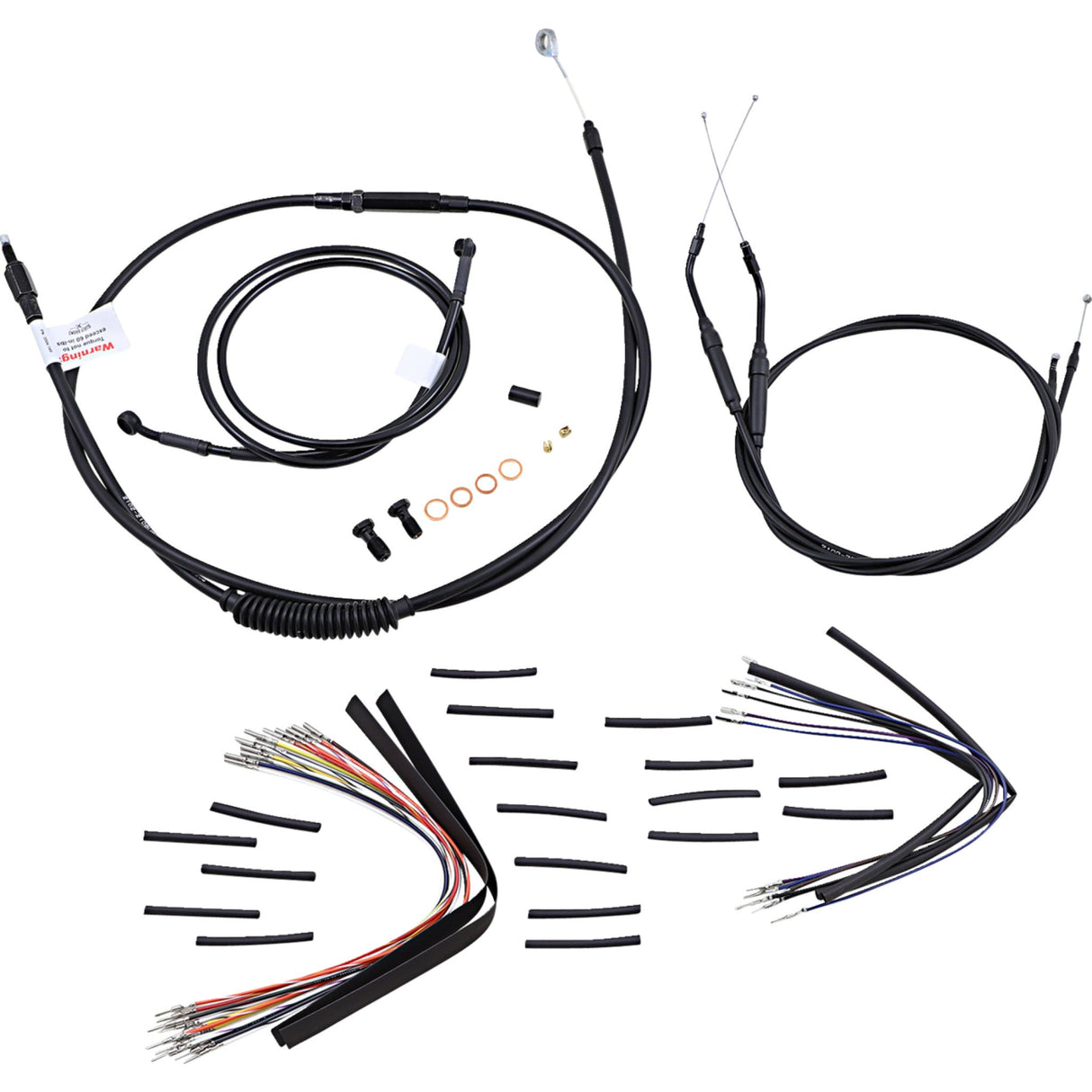 Burly Brand Complete Black Vinyl Handlebar Cable Line Kit For Ape Hangers 16" - B30-1035 For Harley Dyna 1996-2005