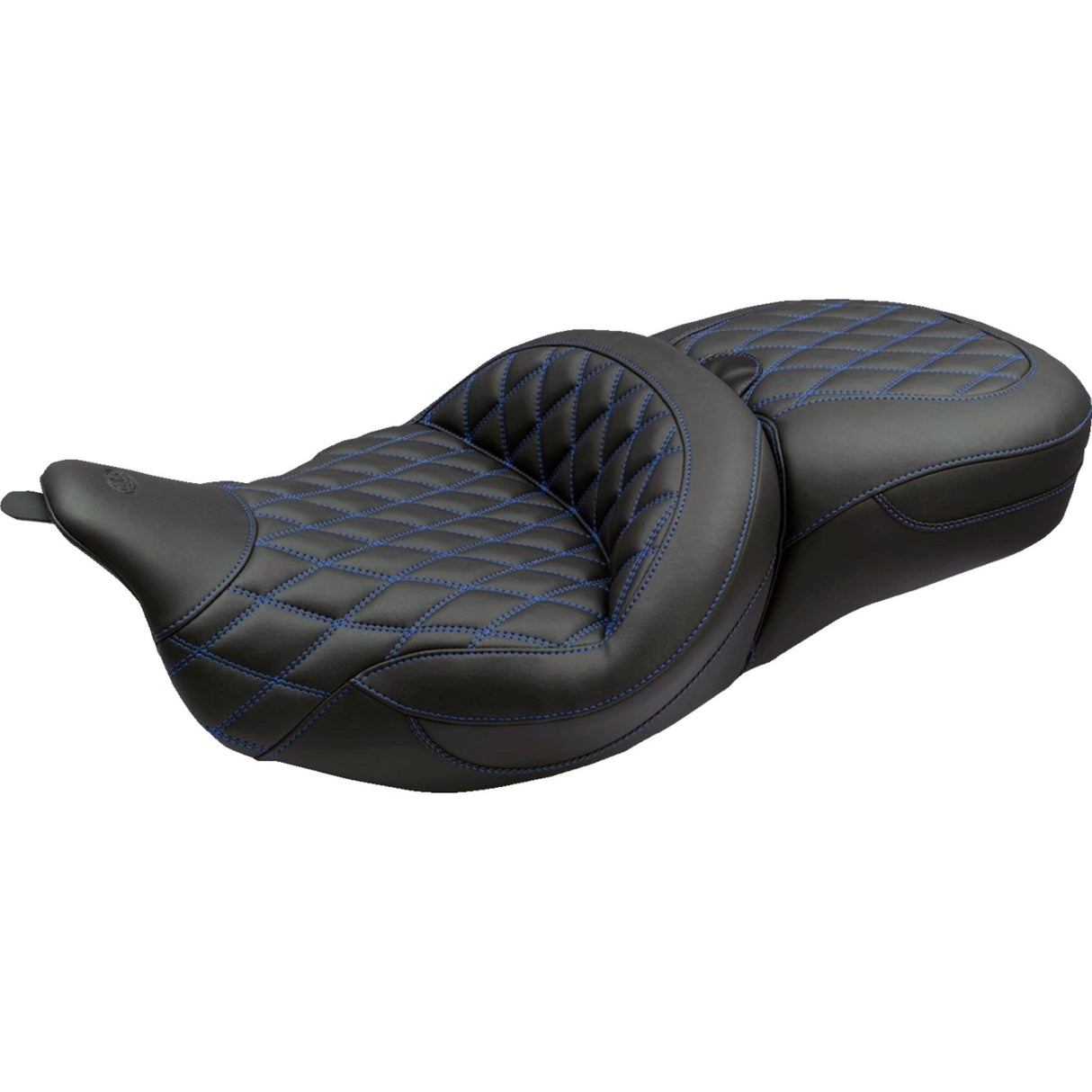 MUSTANG 0810-2494 89538SB Super Touring One Piece 2-Up Seat Super Touring Seat - Double Diamond - Sky Blue Stitch FLH/FLT '08-'25