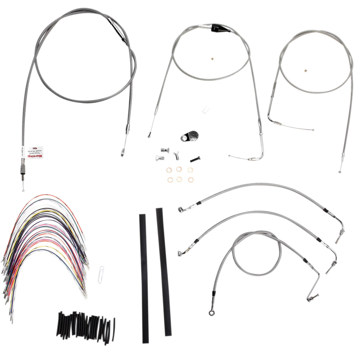 Burly Brand Complete Stainless Braided Handlebar Cable Brake Line Kit 14" Ape Hangers - B30-1082 For Harley Touring 2000-2006