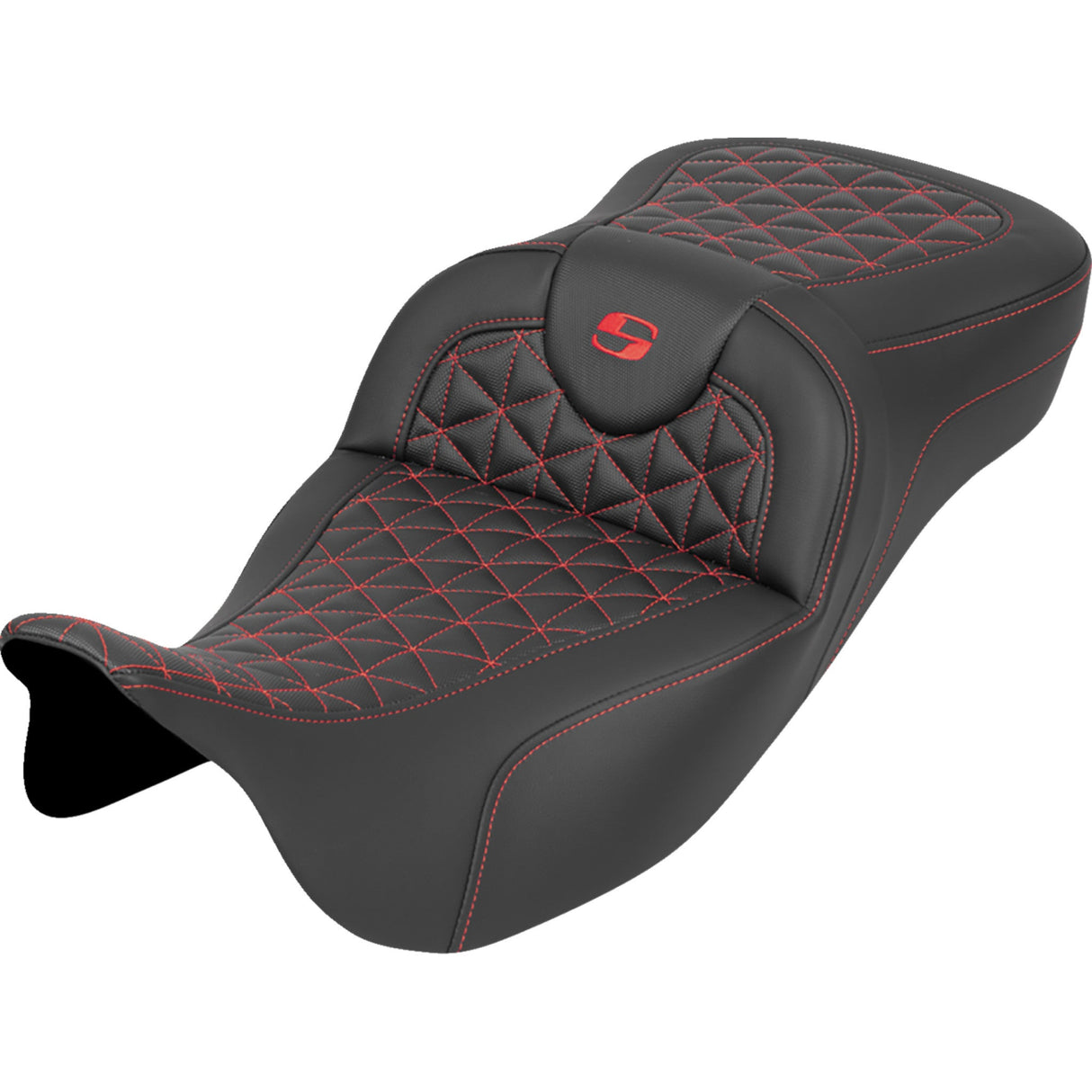 Saddlemen RoadSofa™ Tri Gripper Seat Extended Reach Red Stitch Without Backrest - 808-07B-21104 For Harley Touring 2008-2025