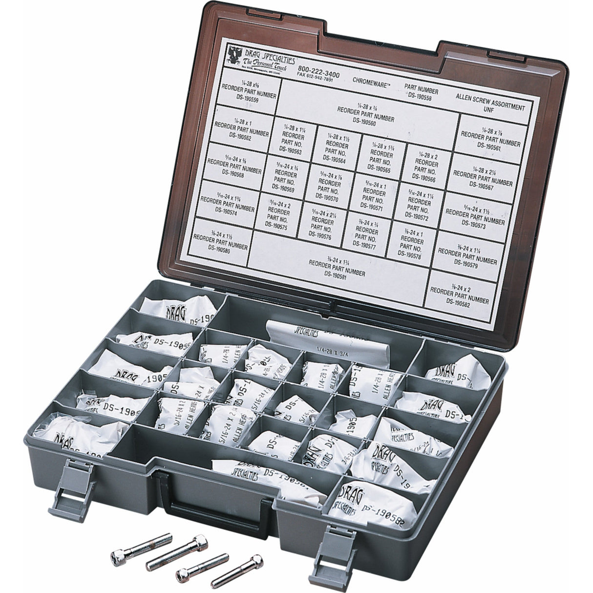 DRAG SPECIALTIES DS-190558 Fine-Thread Socket-Head Bolt Assortment Kit Bolts - Socket-Head/Assortment - Knurled/Smooth - Fine Thread - Kit