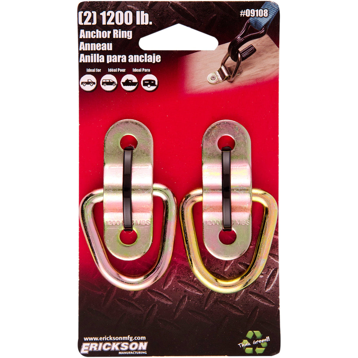 ERICKSON 3920-0411 09108 Wire Flip-Style Anchor Rings Wire Flip Anchor - 1200 LB