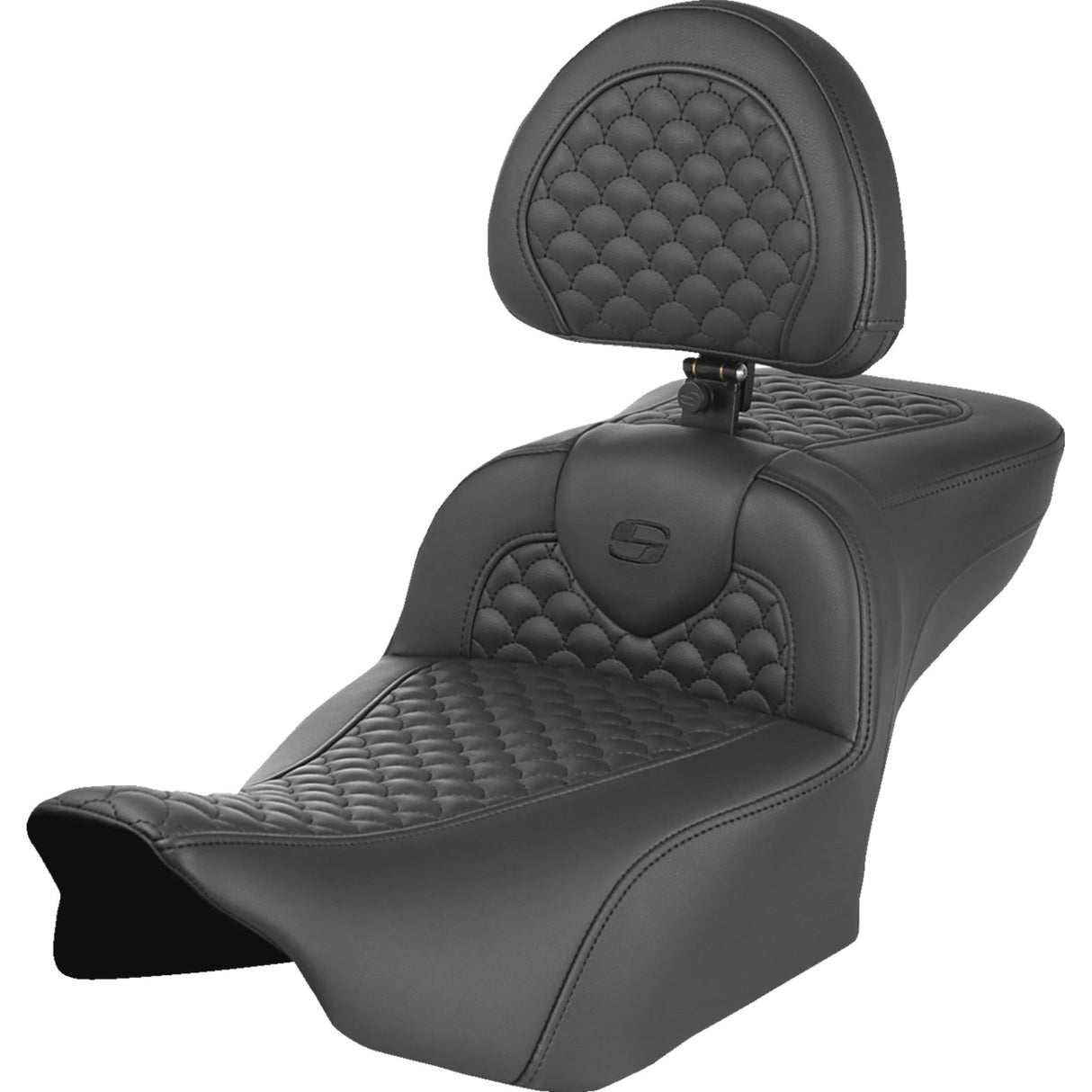 Saddlemen Dragon Scale Stitch RoadSofa™ Seat With Backrest Extended Reach - 823-07-209B0 For Harley Touring 2023-2026
