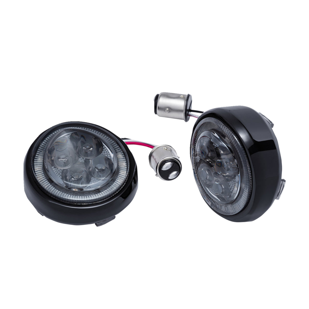 Ciro Fang® Rear Turn Signal Light Inserts Red LED Smoke Lens Black - 45621 For Harley Motorcycles 1957-2026