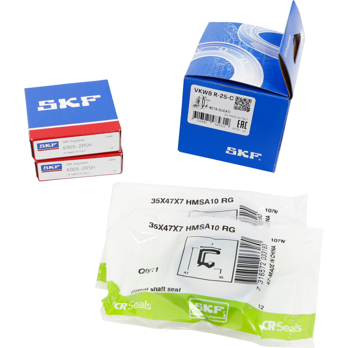 SKF Wheel Bearings With Seals Kit Front Rear - VKWB-R-25-C For Ducati Motorcycles 2003-2023 | Beta Dirt Bikes 2005-2024