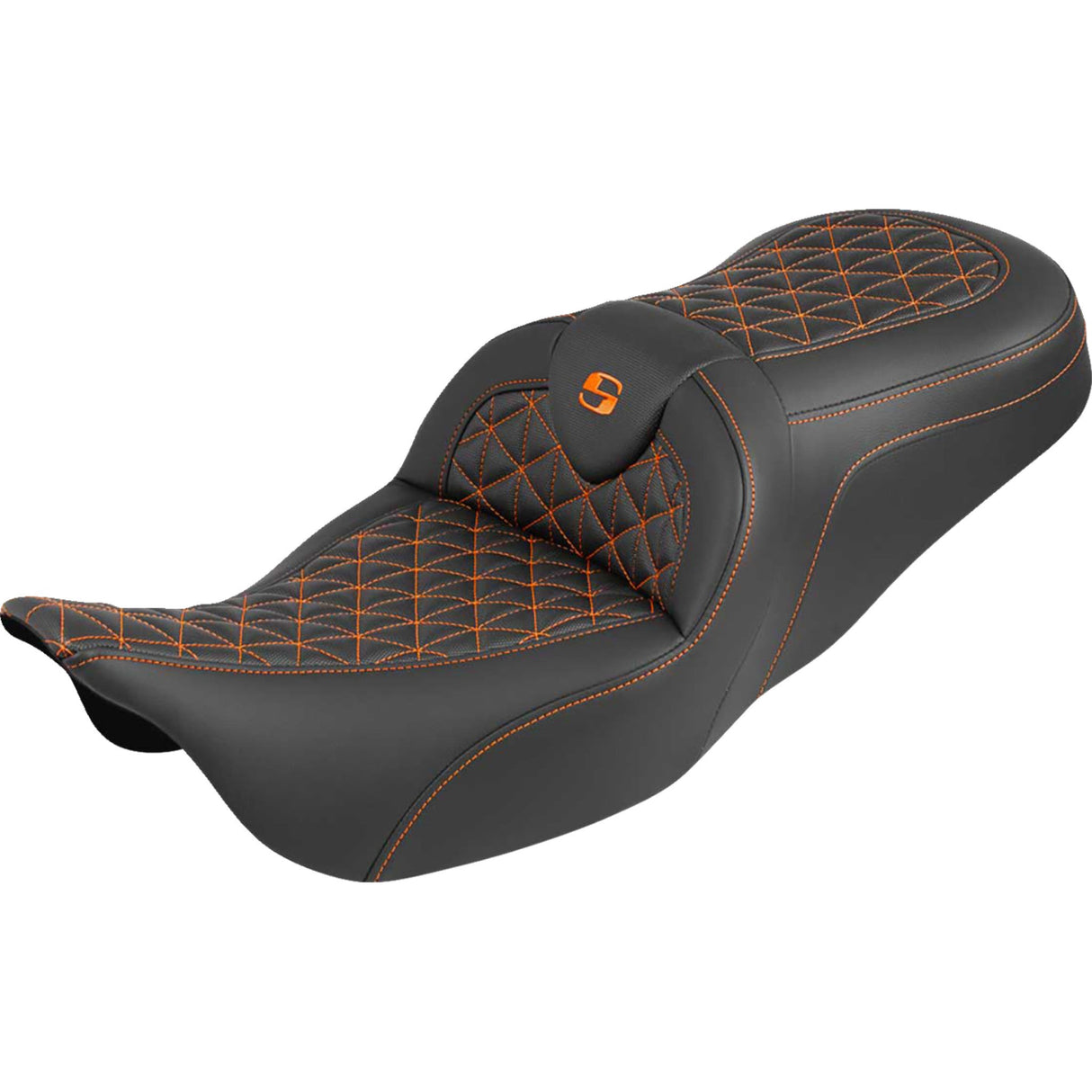 SADDLEMEN 0801-2200 808-07B-21003 RoadSofa™ Tri Gripper Seat standard reach - orange stitch - w/o backrest - flh/flt '08-'25