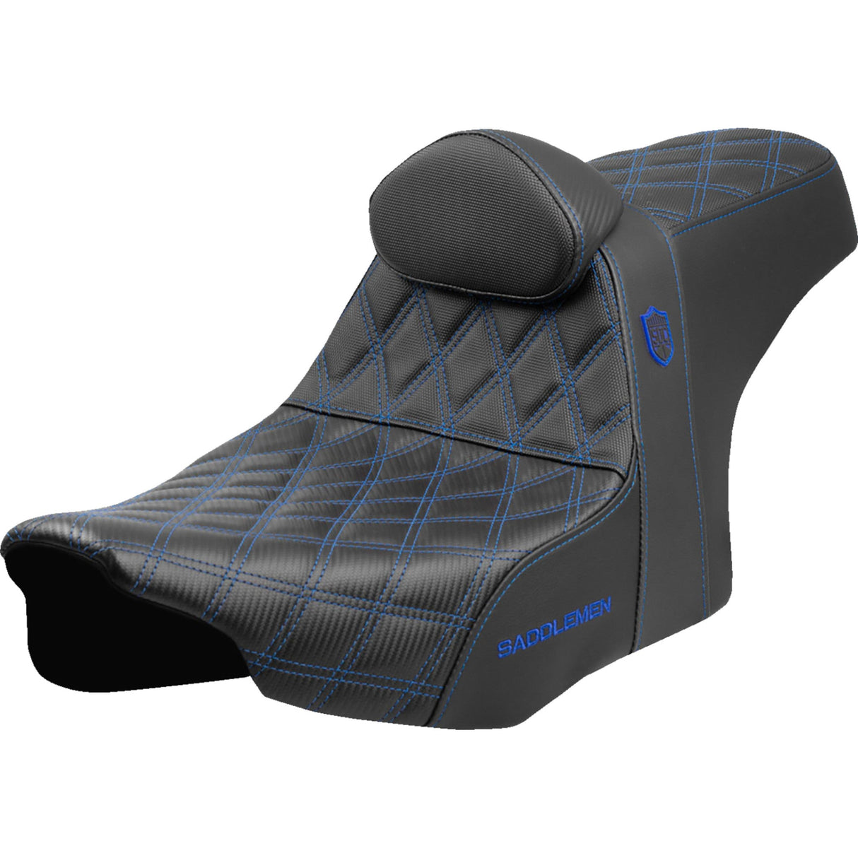 Saddlemen Pro Series SDC Performance Grip Seat Blue Stitching With Backrest - SC82307DB1 For Harley Touring 2023-2026