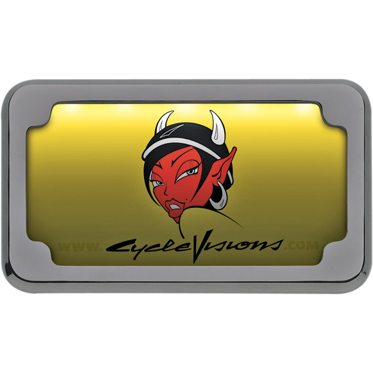 CYCLE VISIONS 2030-0322 CV-4616 Beveled License Plate with Lights Beveled License Plate Frame - Chrome - with Plate Light