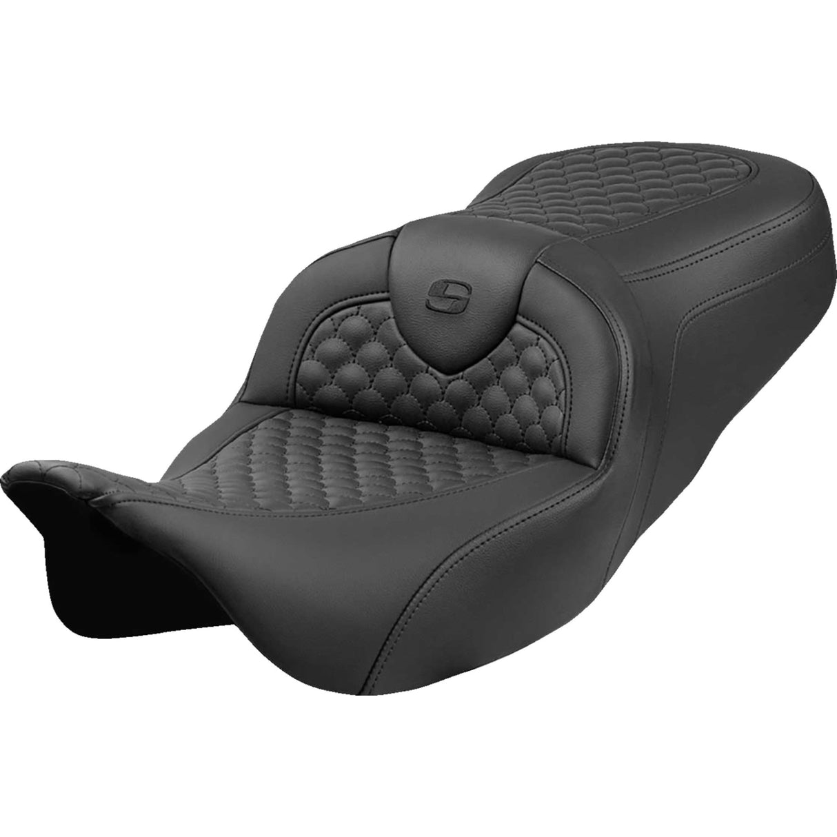 Saddlemen Dragon Scale Stitch RoadSofa™ Seat Black Stitch Without Backrest - 808-07B-20800 For Harley Touring 2008-2024