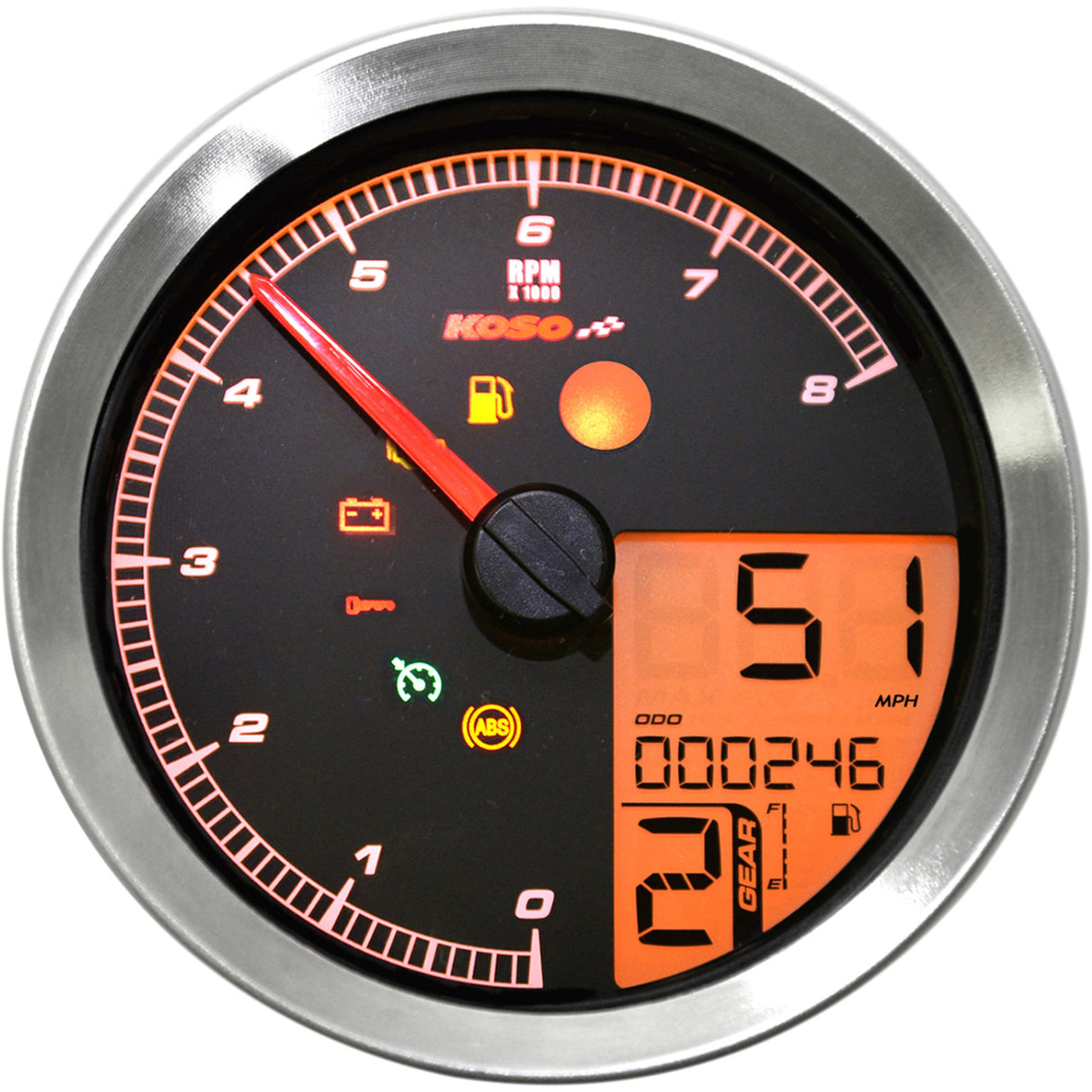 KOSO NORTH AMERICA 2211-0169 BA051201 HD-04 Speedometer/Tachometer Multi-Function Speedometer/Tachometer - HD-04 - Chrome