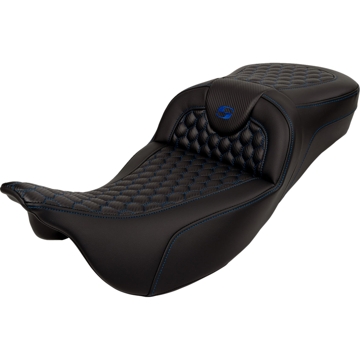 Saddlemen Honeycomb Roadsofa™ Seat Honeycomb Blue Stitch Extended Reach Without Backrest - 808-07B-19001 For Harley Touring 2008-2025
