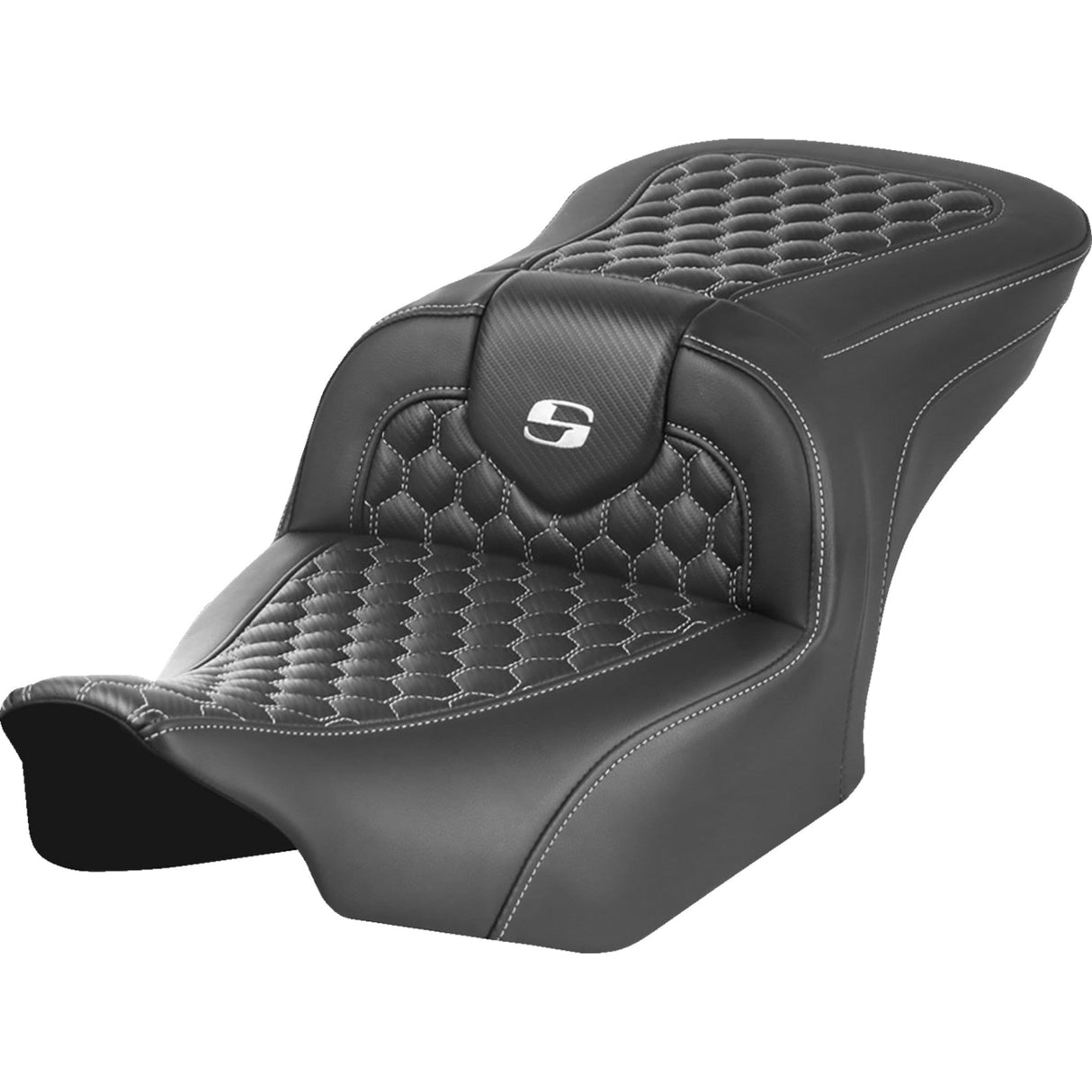 Saddlemen Honeycomb Roadsofa™ Seat Without Backrest Honeycomb White Stitch - 823-07-18906 For Harley Touring 2023-2026