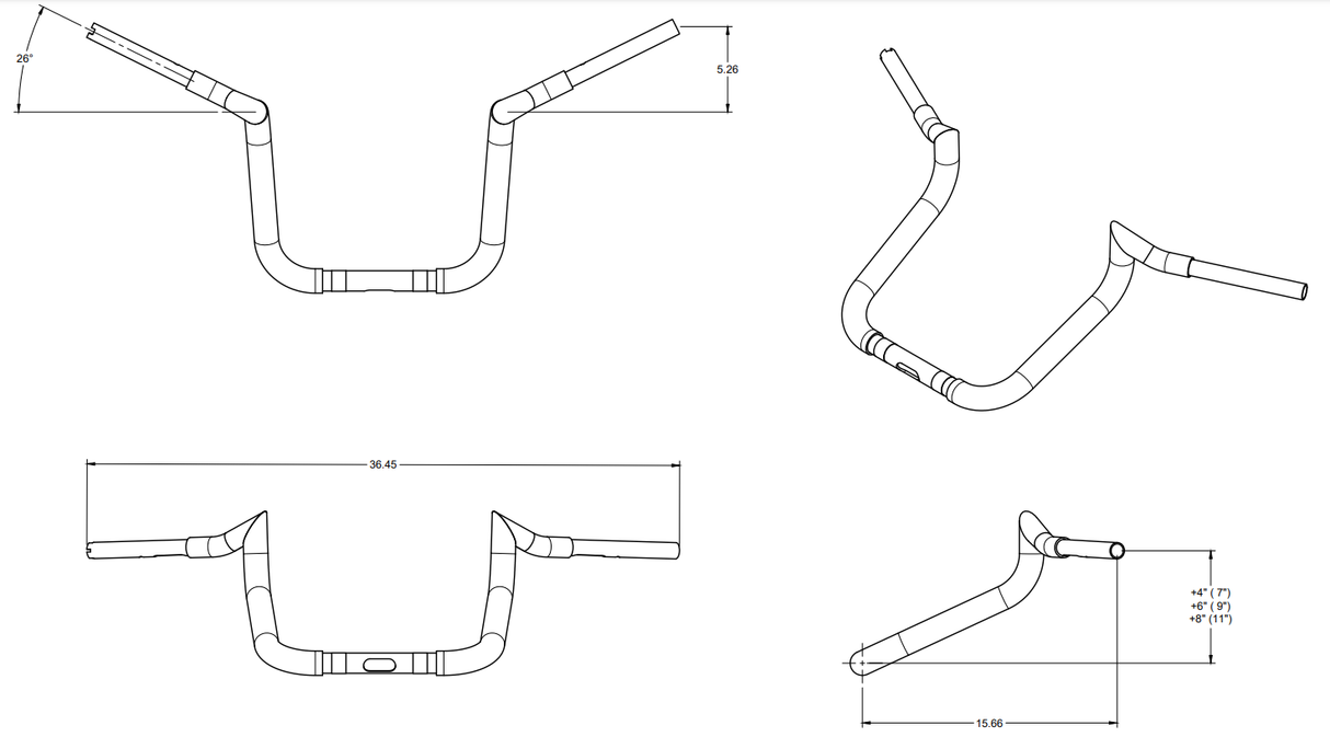 Tab Performance Indian Folsom Prison Series Handlebars | - Black, Plus 6 FOLSOM-BARS-INDIAN-BLACK-PLUS-6