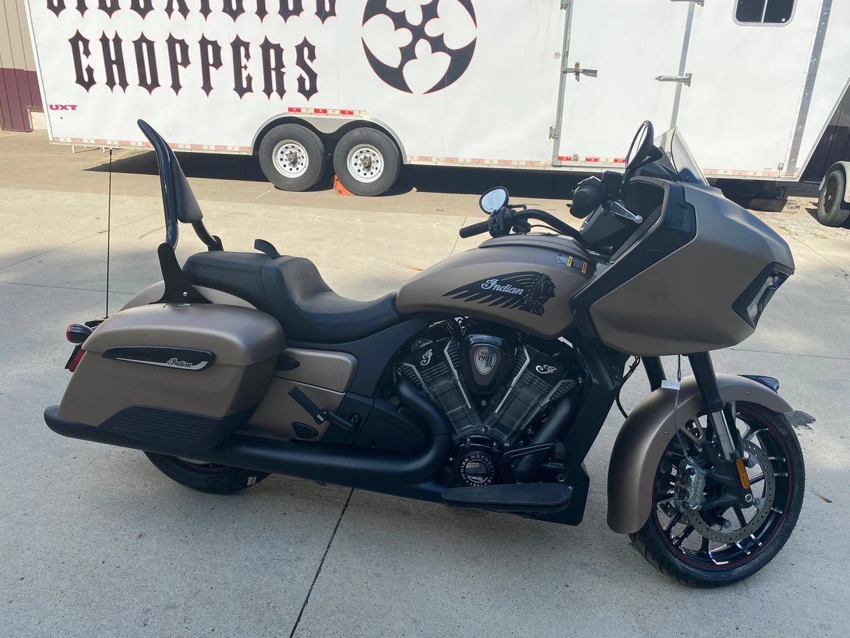 Siouxicide Choppers Excalibur Detachable Sissy Bar Backrest 1 1/2 In, Tall 22, Chrome, Custom Pad Cross Stitch Black For Indian Chief 2012-2019