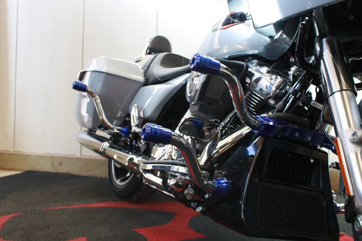 Siouxicide Choppers Sidewinderz Chrome, Billet Aluminum Translucent Blue, Front Upper For Harley Touring 2009-2023