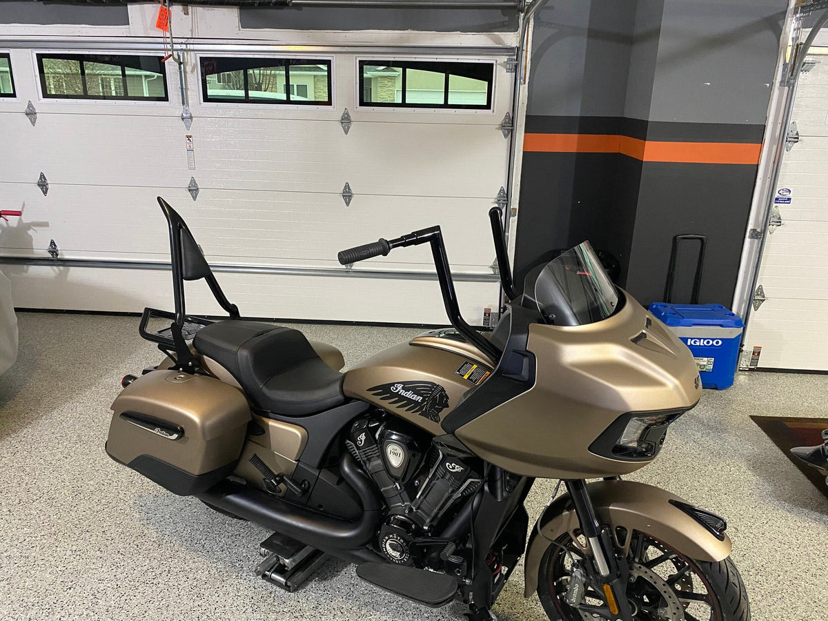 Siouxicide Choppers Excalibur Detachable Sissy Bar Backrest 1 1/2 In, Tall 22, Chrome, Custom Pad Cross Stitch Black For Indian Chieftain 2014-2026