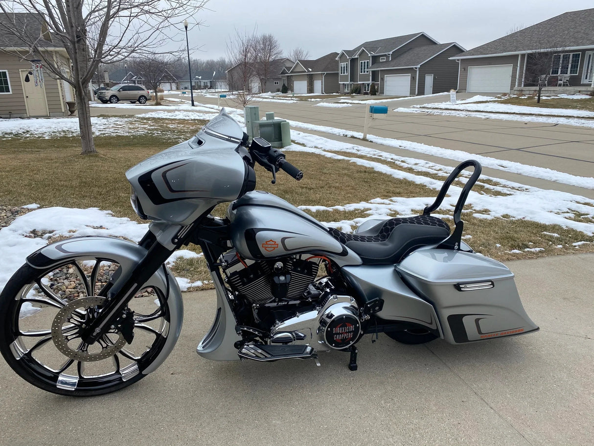 Siouxicide Choppers Touring Kobra Backrest Kobra, Chrome, Perforated Pad Double Diamond Black For Harley Touring 2009-2026