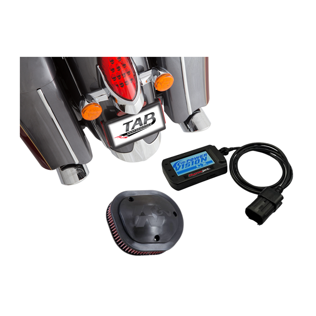 Tab Performance Indian Touring Stage 1 Kit Black Slip-On Exhaust, PV3-2902C Tuner, K&N Air - CHIEF-STG1-211-2291-PL-1814-N-Z For Indian 2014-2026