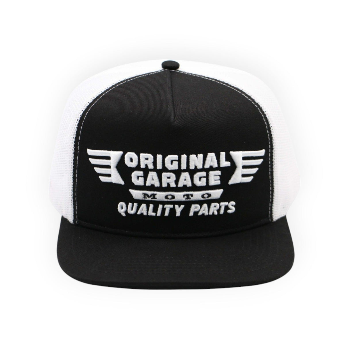 Original Garage Moto OG Quality Parts White/Black Trucker Hat - A-CP-12-WH