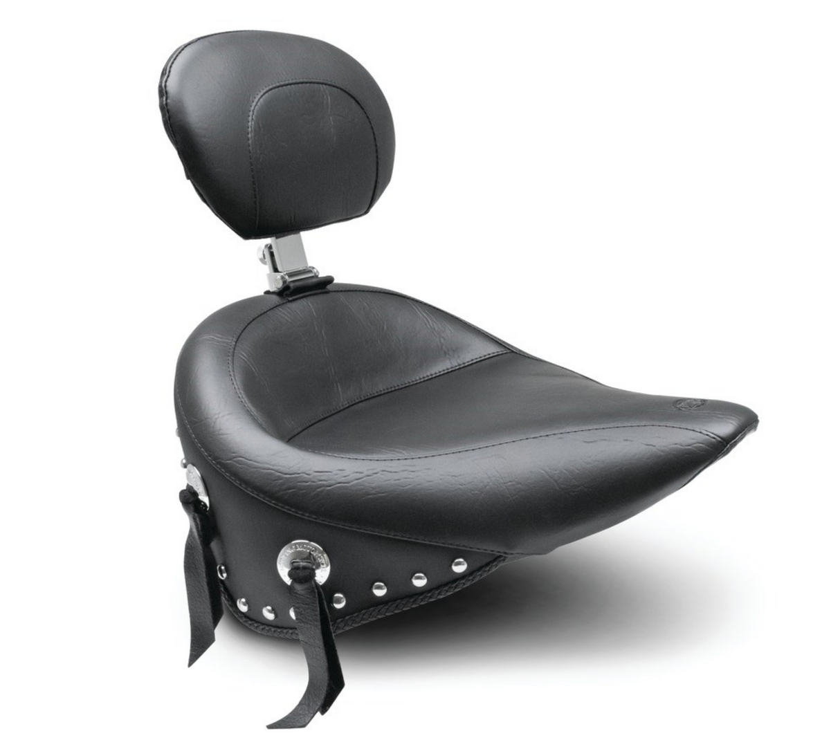 Mustang Wide Solo Seat With Removable Backrest With Backrest Black Studded With Concho - 79485 For Harley Softail 2005-2017
