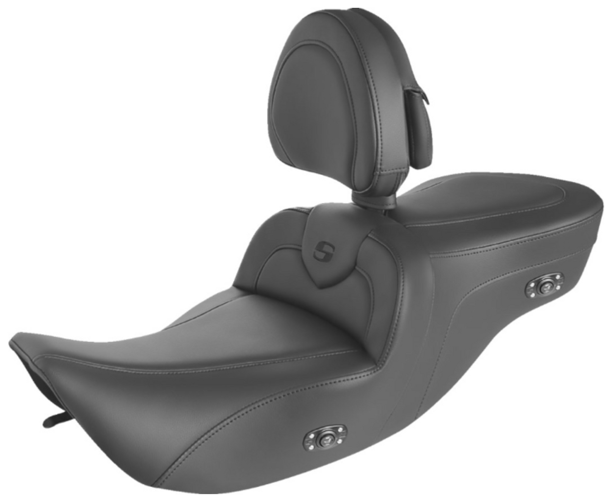 Saddlemen Heated RoadSofa™ Seat With Backrest Black With Black Stitching - 897-06-187BRHCT For Harley Touring 1997-2007