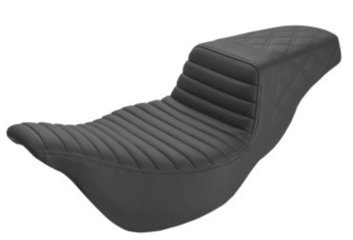 Saddlemen Extended Reach Step-Up Seats Front Tuck-N-Roll Rear Lattice Stitch Black - 808-07B-176E For Harley Touring 2008-2025